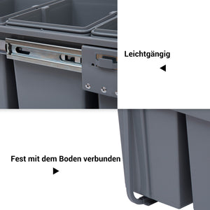 Einbau Mülleimer 3-fach zur Mülltrennung mit Schienensystem für Küche