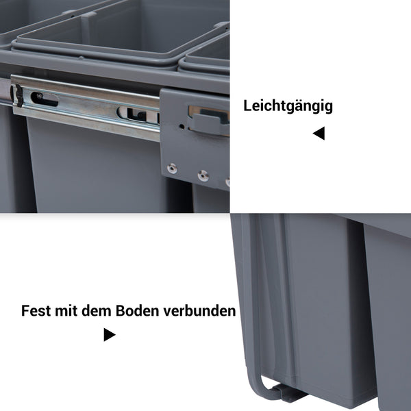Einbau Mülleimer 3-fach zur Mülltrennung mit Schienensystem für Küche