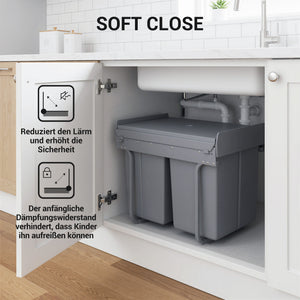 Einbau Mülleimer 3-fach zur Mülltrennung mit Schienensystem für Küche