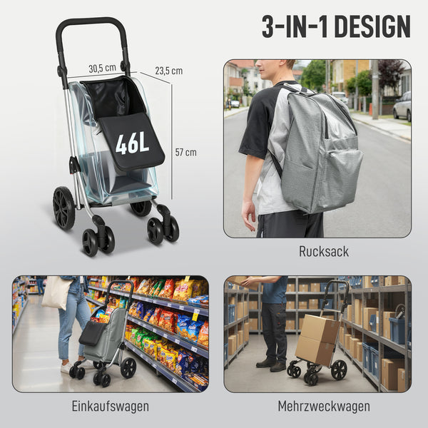 Einkaufstrolley faltbar mit Kühltasche 46L grau