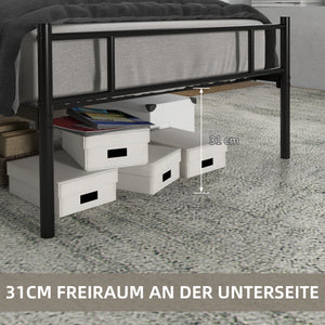Einzelbett mit Lattenrost und Kopfteil 90x200cm Metall schwarz