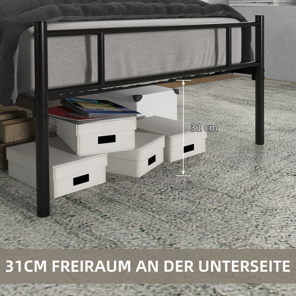 Einzelbett mit Lattenrost und Kopfteil 90x200cm Metall schwarz