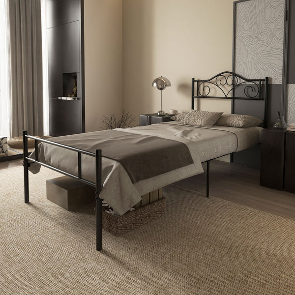 Einzelbett mit Lattenrost und Kopfteil 90x200cm Metall schwarz