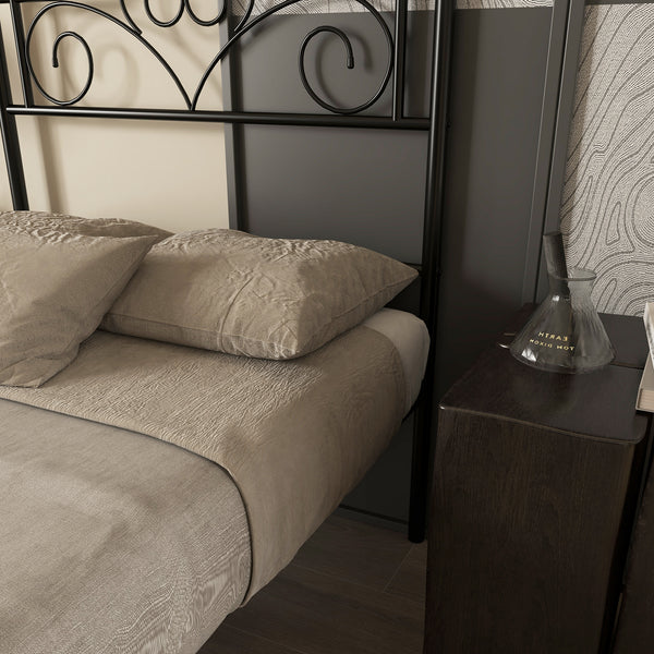 Einzelbett mit Lattenrost und Kopfteil 90x200cm Metall schwarz