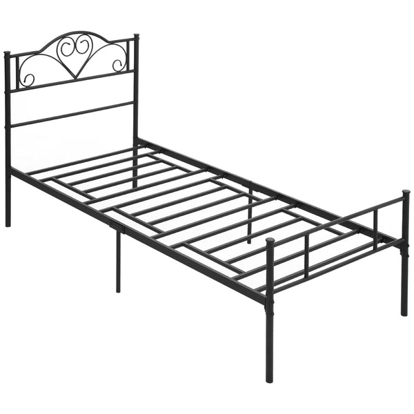 Einzelbett mit Lattenrost und Kopfteil 90x200cm Metall schwarz