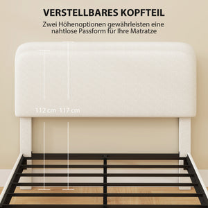 Einzelbett mit gepolstertem Kopfteil einfacher Aufbau Metall weiss