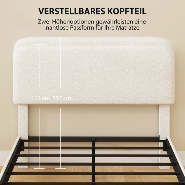 Einzelbett mit gepolstertem Kopfteil einfacher Aufbau Metall weiss