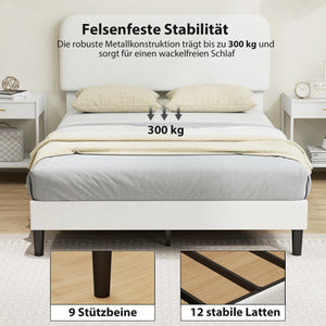 Einzelbett mit gepolstertem Kopfteil einfacher Aufbau Metall weiss