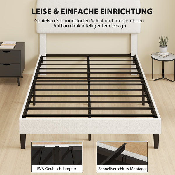 Einzelbett mit gepolstertem Kopfteil einfacher Aufbau Metall weiss