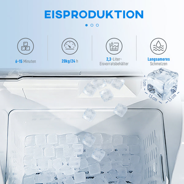 Eiswürfelmaschine mit 2,1L Wassertank 20kg 24h silber
