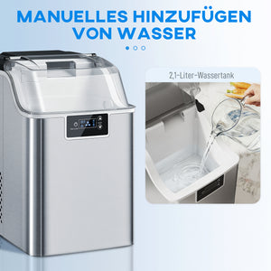 Eiswürfelmaschine mit 2,1L Wassertank 20kg 24h silber