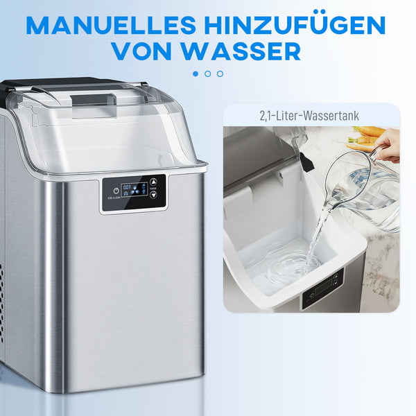 Eiswürfelmaschine mit 2,1L Wassertank 20kg 24h silber