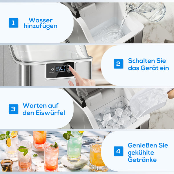 Eiswürfelmaschine mit 2,1L Wassertank 20kg 24h silber