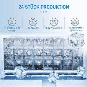 Eiswürfelmaschine mit Wassertank 20kg pro Tag silber