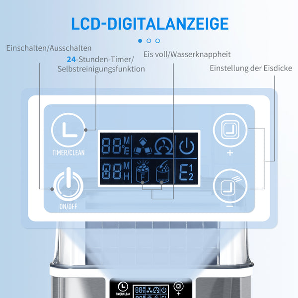 Eiswürfelmaschine mit Wassertank 20kg pro Tag silber