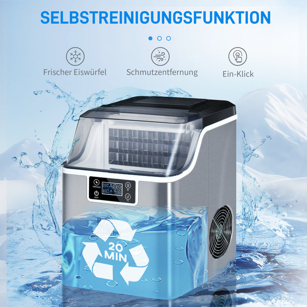 Eiswürfelmaschine mit Wassertank 20kg pro Tag silber