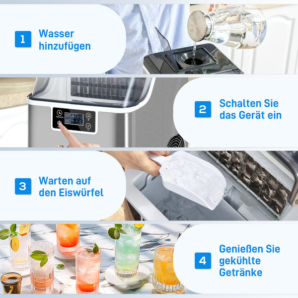 Eiswürfelmaschine mit Wassertank 20kg pro Tag silber