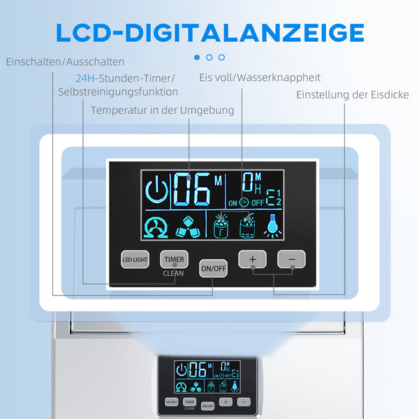 Eiswürfelmaschine gewerblich mit LED-Anzeige und Schaufel