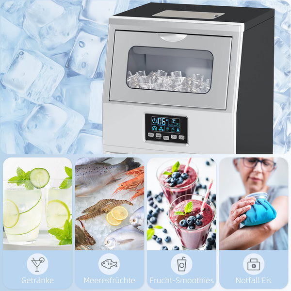 Eiswürfelmaschine gewerblich mit LED-Anzeige und Schaufel