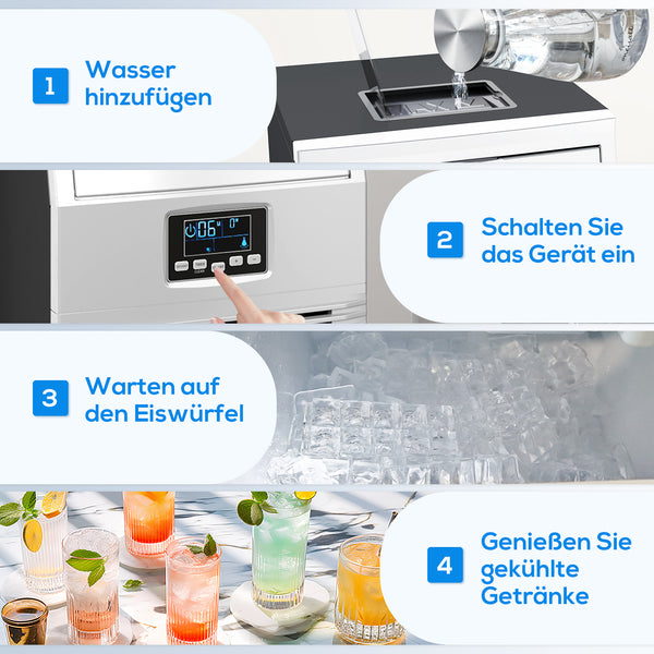 Eiswürfelmaschine gewerblich mit LED-Anzeige und Schaufel