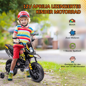 Kinder Elektro-Motorrad mit Stützrädern LED und Musik gelb