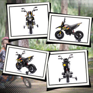 Kinder Elektro-Motorrad mit Stützrädern LED und Musik gelb
