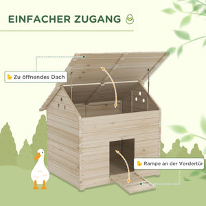 Entenhaus mit Kippdach & Rampe für Geflügel 100x825x91cm Naturholz