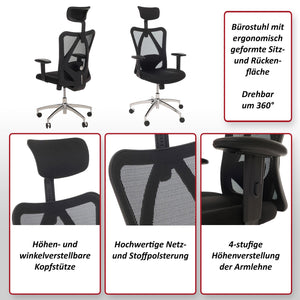 Ergonomischer Bürostuhl mit verstellbarer Lordosenstütze schwarz
