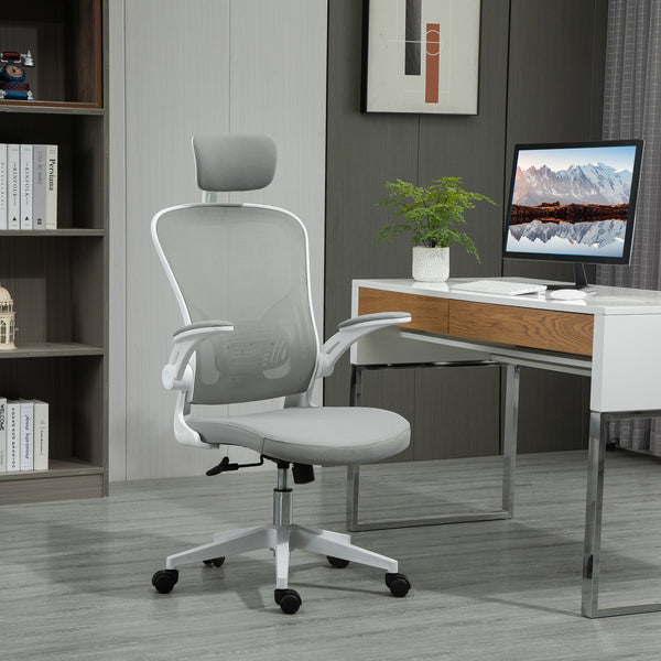 Ergonomischer Bürostuhl mit Kopfstütze Grau
