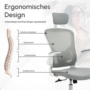 Ergonomischer Bürostuhl mit Kopfstütze Grau