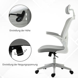 Ergonomischer Bürostuhl mit Kopfstütze Grau