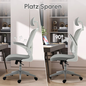 Ergonomischer Bürostuhl mit Kopfstütze Grau