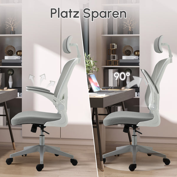 Ergonomischer Bürostuhl mit Kopfstütze Grau