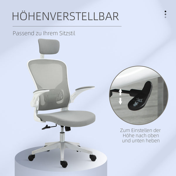 Ergonomischer Bürostuhl mit Kopfstütze Grau