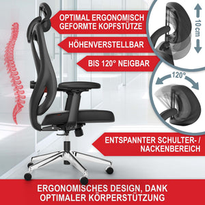 Ergonomic office chair with lumbar support and height-adjustable headrest