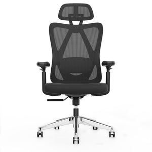 Ergonomic office chair with lumbar support and height-adjustable headrest