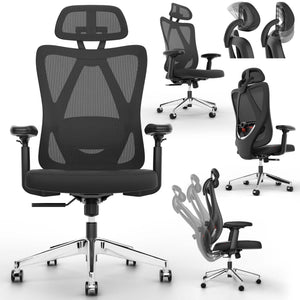 Ergonomic office chair with lumbar support and height-adjustable headrest