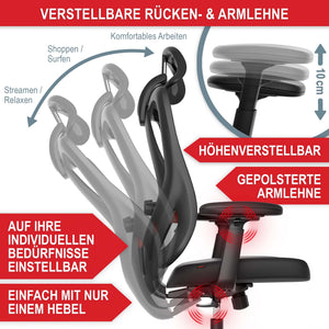 Ergonomic office chair with lumbar support and height-adjustable headrest