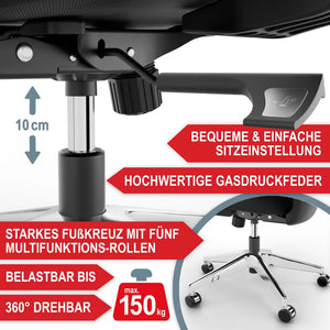Ergonomic office chair with lumbar support and height-adjustable headrest