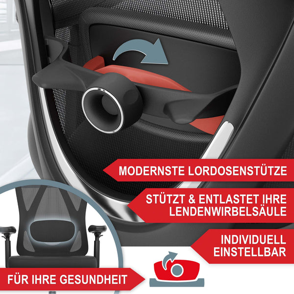 Ergonomic office chair with lumbar support and height-adjustable headrest