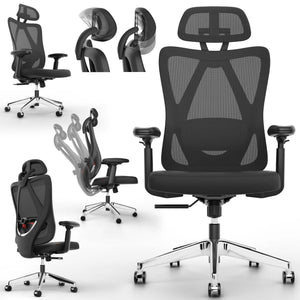 Ergonomic office chair with lumbar support and height-adjustable headrest
