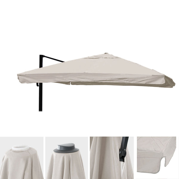 Ersatzbezug Luxus-Ampelschirm mit Flap Schirmbezug 3,5x3,5m creme-grau