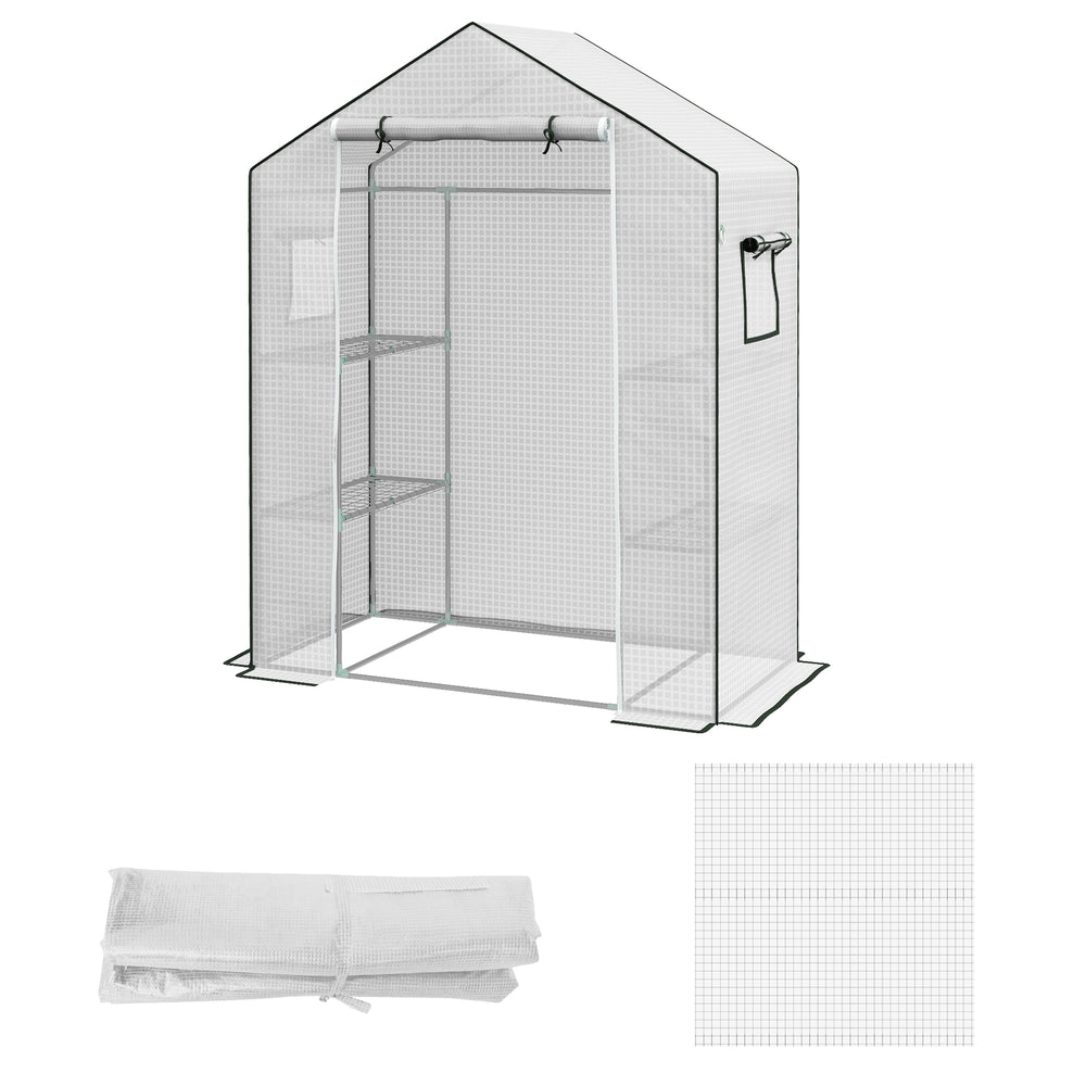 Pellicola di ricambio con protezione UV e porta avvolgibile per serra 140x73x190cm Bianco