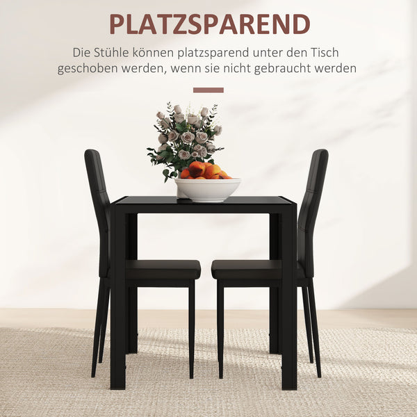 Essgruppe mit Esstisch und 2 Stühlen platzsparend schwarz