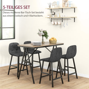Essgruppe 5-teilig mit Polster Tisch und 4 Stühlen Leinenoptik dunkelgrau
