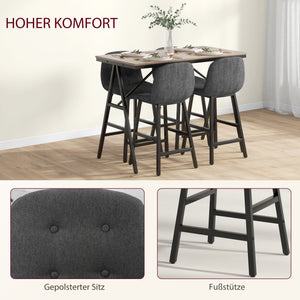 Essgruppe 5-teilig mit Polster Tisch und 4 Stühlen Leinenoptik dunkelgrau