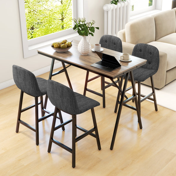 Essgruppe 5-teilig mit Polster Tisch und 4 Stühlen Leinenoptik dunkelgrau