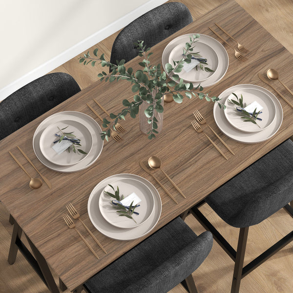 Essgruppe 5-teilig mit Polster Tisch und 4 Stühlen Leinenoptik dunkelgrau
