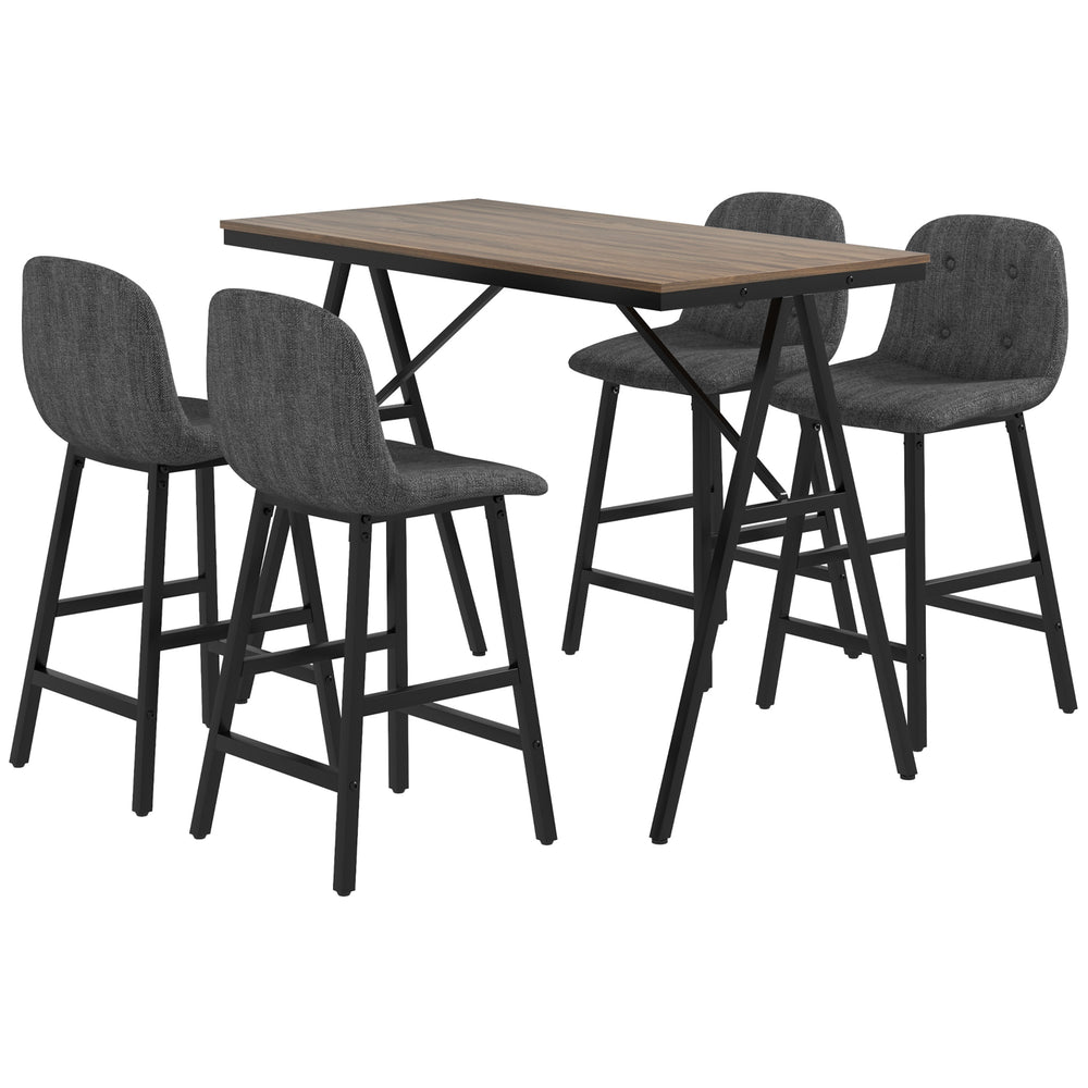 Essgruppe 5-teilig mit Polster Tisch und 4 Stühlen Leinenoptik dunkelgrau