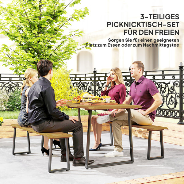 Essgruppe Esstisch mit Bänken und Schirmloch für 6 Personen Holz